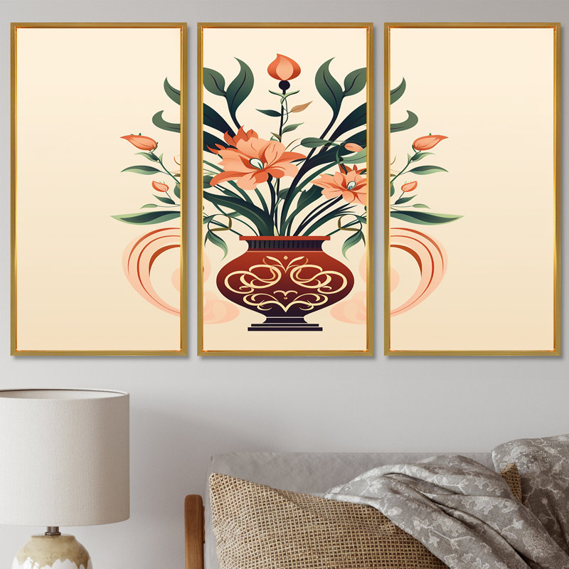 Idella - Assorted Bouquets Wall Art Living Room Set, Gold Floater Framed, 28" H x 36" W x 1" D