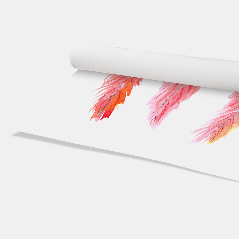 Roulé «Pink Feathers», impression sur papier, H 36 po x l 24 po x P 1 po