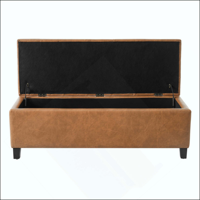 Banc repose-pieds avec rangement, surface en polyuréthane, pieds en bois d'hévéa, capacité de 300 lb, Brun