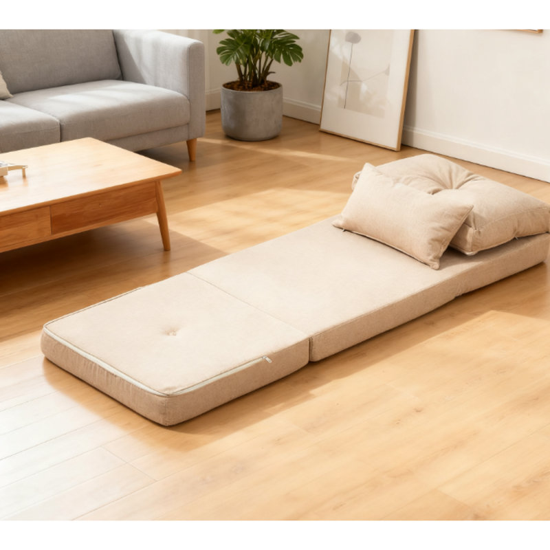 Chaise longue, canapé-lit pliant rembourré avec dossier réglable, beige