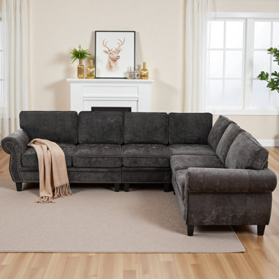 Modular Sectional Sofa For Living Room 6 Seater L Shaped Corner Couch With Rolled Armrest