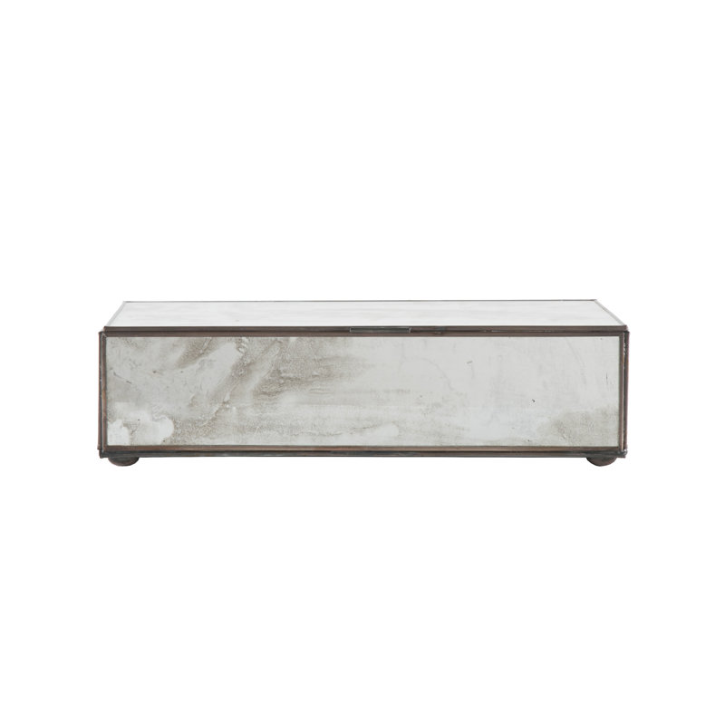 Box Glass Decorative Box, Antique Mirror, 2" H x 9" W x 5" D