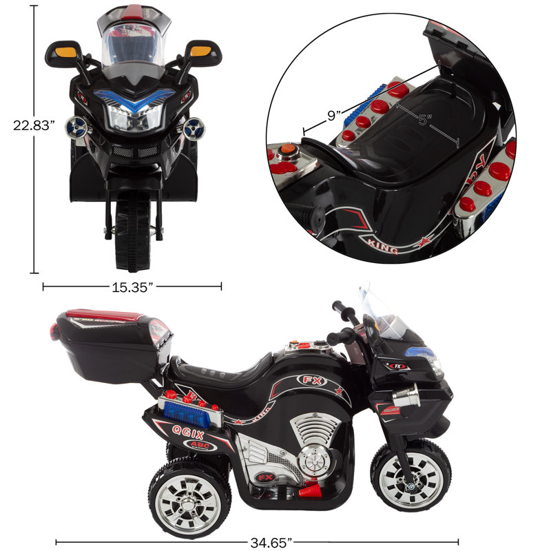6-Volt Black Motorized Kids Ride-On Motorcycle Trike