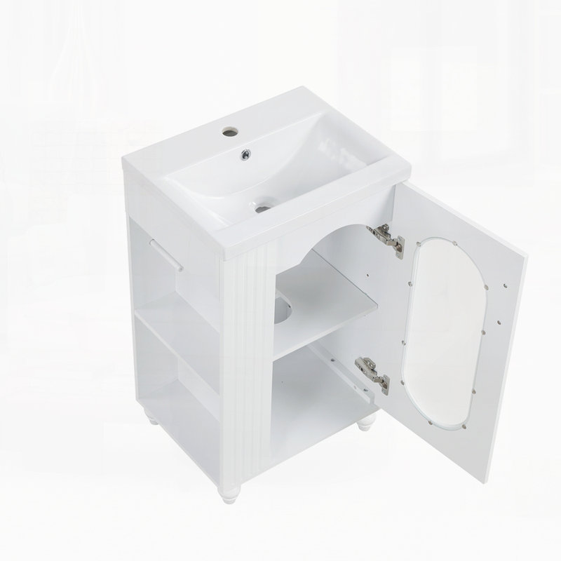 Meuble-lavabo de 20 po avec lavabo, meuble-lavabo avec tablette à deux niveaux, tablette réglable, Blanc