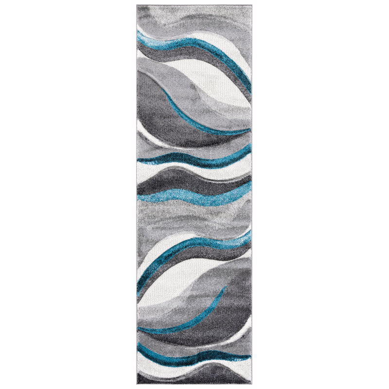 Duboistown Abstract Gray/Turquoise Area Rug, Runner 2'3" x 12'