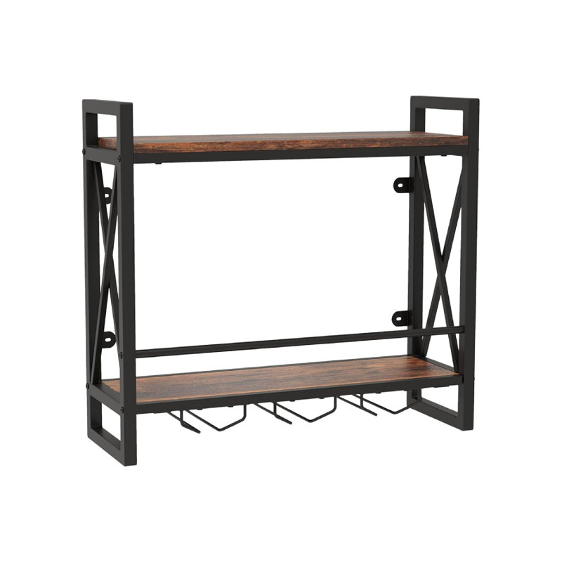Wall Mount Metal Wine Storage Rack, Kitchen Bar Display, Brown