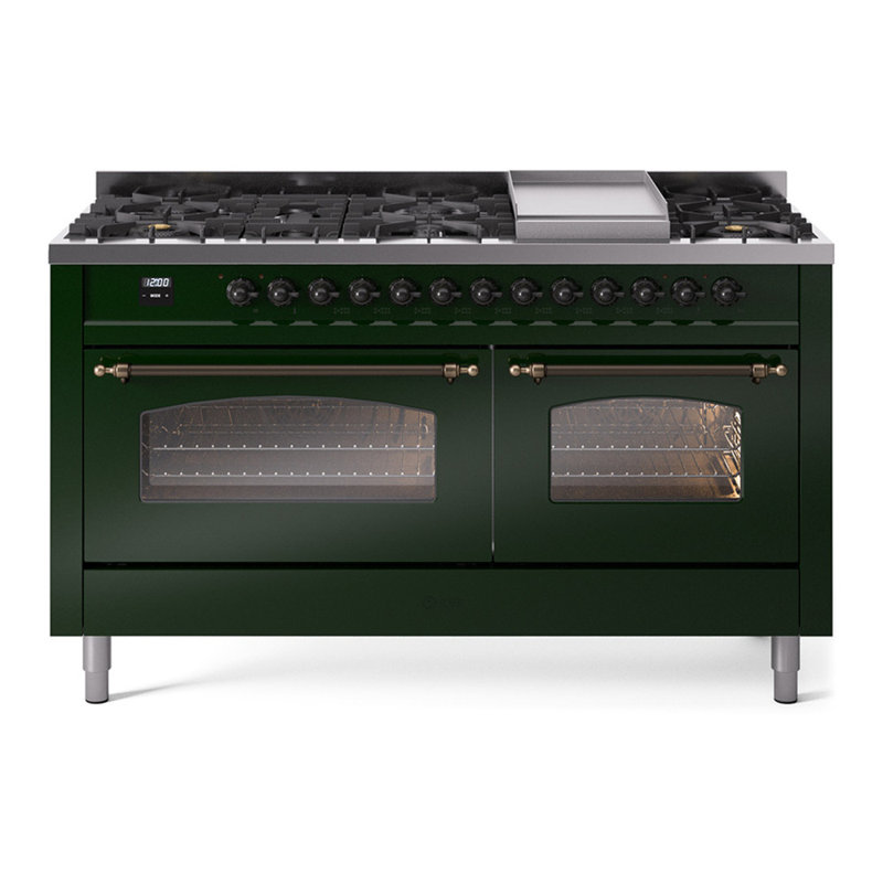 ILVE Nostalgie II Series 60 inch Dual Fuel Range with 9 Sealed Burners, Griddle (Glass Door), Liquid Propane