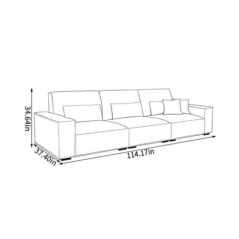 Modern simple tofu block sofa, 34.64" H x 114.17" W x 37.4" D, 4