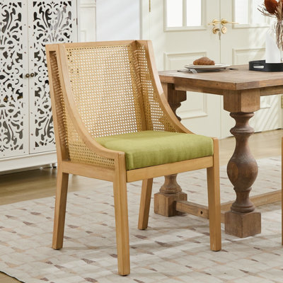 Chaise de salle à manger Olive, simple, avec structure en bois massif, revêtement en lin décoratif et respirant, idéale pour de multiples espaces. Style américain rustique, siège rembourré, élégant pour la cuisine.