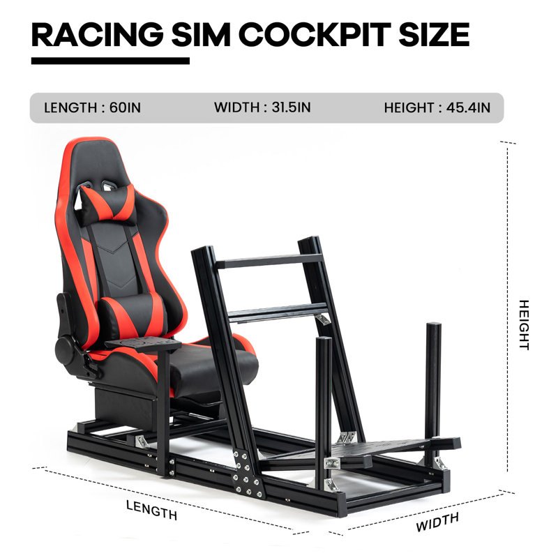 Anman Pro Racing Simulator Cockpit Aluminum with Seat Fit Logitech Thrustmaster, Not Include Steering wheel & Wheels & Pedals and Shifter Handbrake