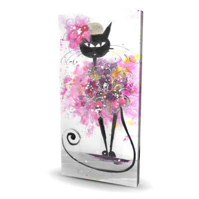 Dessin de chat avec des fleurs roses