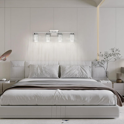 4 Lights Bathroom Light Fixtures, Chrome Bathroom Vanity Light - 3 Color Dimmable Vanity Lights