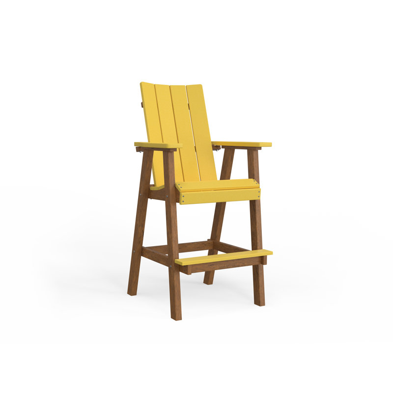 SOL Outdoor Bar Stool, Antique Mahogany, Sunburst Yellow