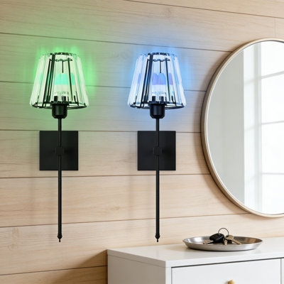 Rechargeable Wireless Wall Sconces Set Of 2, Dimmable LED Wall Lights With 15 Color Modes, USB Crystal Wall Lamps For Bedroom Living Room Entryway, Includes 2 Magnetic Bulbs
