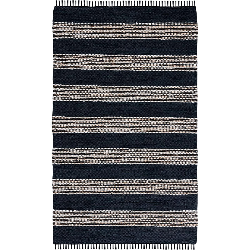 Tapis noir / beige en cuir tissé à la main Pecatonica, Rectangle 5 pi x 8 pi