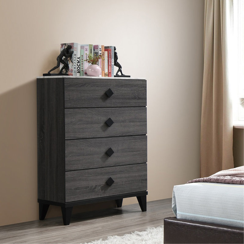 Meuble de chambre à coucher moderne 1 pièce avec commode à tiroirs et 4 tiroirs avec plateau en faux marbre