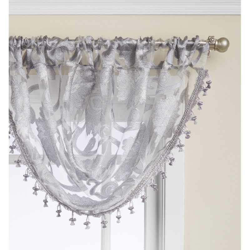 Kelliher Floral Scalloped Window Valance, Silver