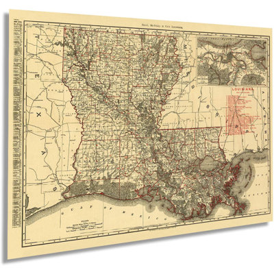 1896 Louisiana Map, art mural sur papier