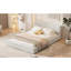 Grand lit plateforme tapissier avec velours beige, structure solide et solide pour un lit confortable en velours-708807578