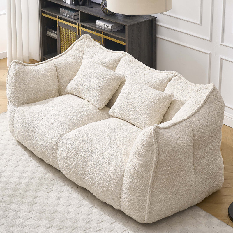 Fauteuil à billes doux avec noyau en mousse haute résilience pour deux personnes., Chenille beige