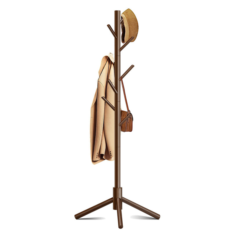 Coat Rack, Coat Racks Freestanding With 8 Hooks 3 Adjustable Heights For Clothes, Hats, Handbags, Coat Tree Easy Assembly For Entryway, Bedroom, Hallway, Office(Brown)