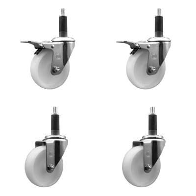 4 Inch SS Nylon Swivel 1 Inch Expanding Stem Caster Set 2 Total Lock Brakes