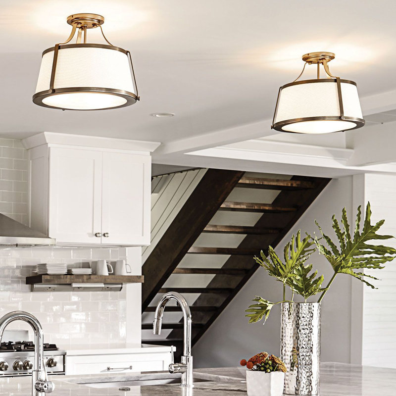 Barryknoll Fabric Semi Flush Mount, Brushed Caramel