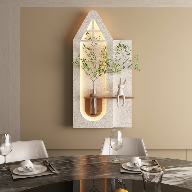 Décoration murale réglable à DEL avec plantes simulées en 3D, vase en verre, statue de lapin, installation facile, Interface, pour les couloirs accueillants