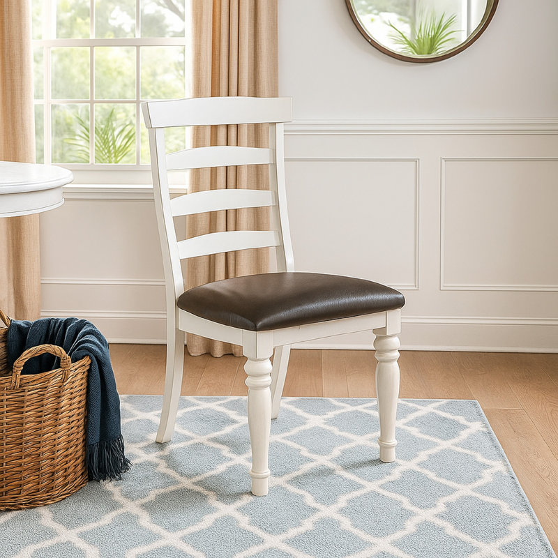 Chaise de salle à manger Orso, conception échelle, blanc, bois de mindi brun foncé
