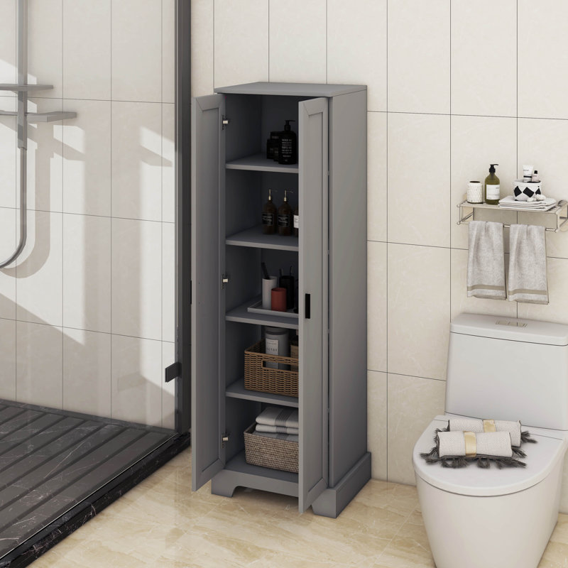 Storage Cabinet With Two Doors For Bathroom, Office, Adjustable Shelf, Gray