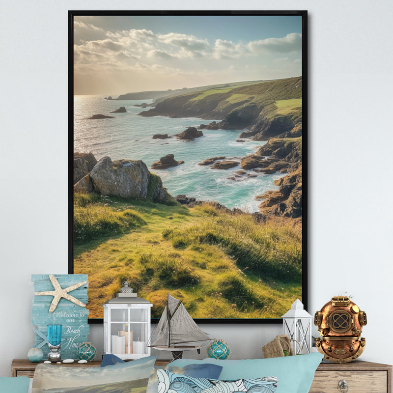 " Rocky Beachside II ", 32" H x 16" W, Black Floater Framed