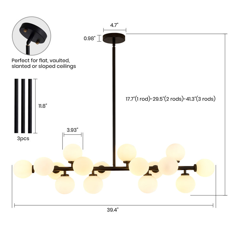 Jewellia 16 - Light Dimmable Bubble Glass Sputnik Modern Linear Chandelier, Black