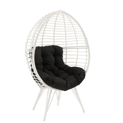 Chaise longue de patio en tissu galvanisé noir et osier blanc