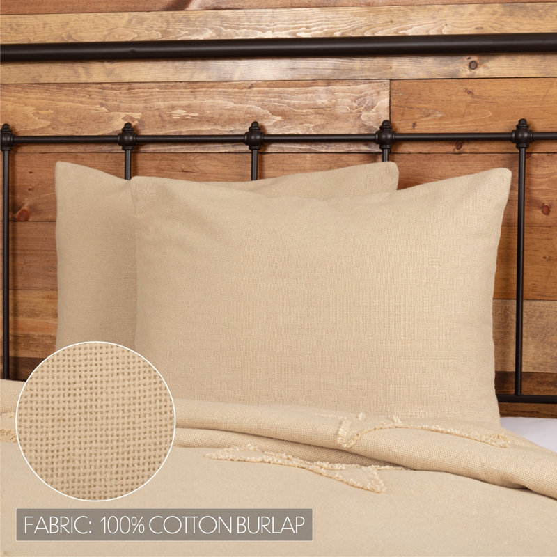 Vintage Tan Cotton Burlap Standard Pillow Sham