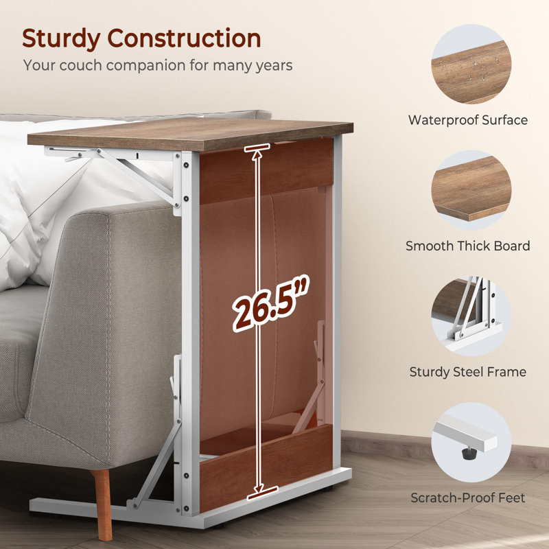 Table-plateau pliante de 24 po pour télé, table de bout en forme de C en forme de C pour canapé, Gris