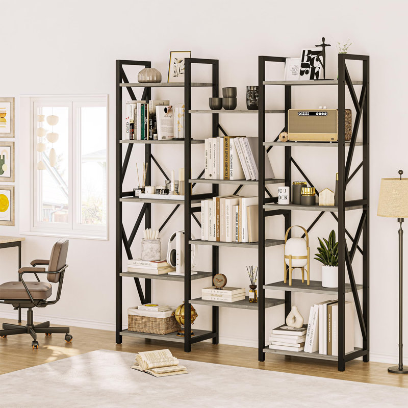 Libah Etagere Bookcase, Gray, 70.8"H  x 58.6"W x 11.8"D