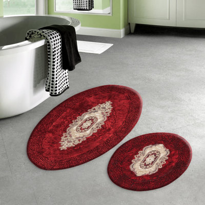 Claret Red Bathmat Set (2 Pieces) | 100% Polyester, Non-Slip Underside, Antibacterial | 19.7 x 23.6 inches & 23.6 x 39.4 inches | Machine Washable, Durable & Stylish | Perfect for Modern Bathrooms, Soft & Comfortable