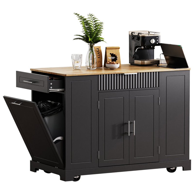 Îlot de cuisine avec armoire de rangement et 3 tiroirs Mediun, Black