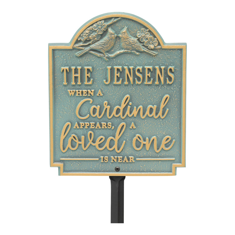 Cardinal Love Garden Personalized Lawn Plaque, Bronze Verdigris, Yes