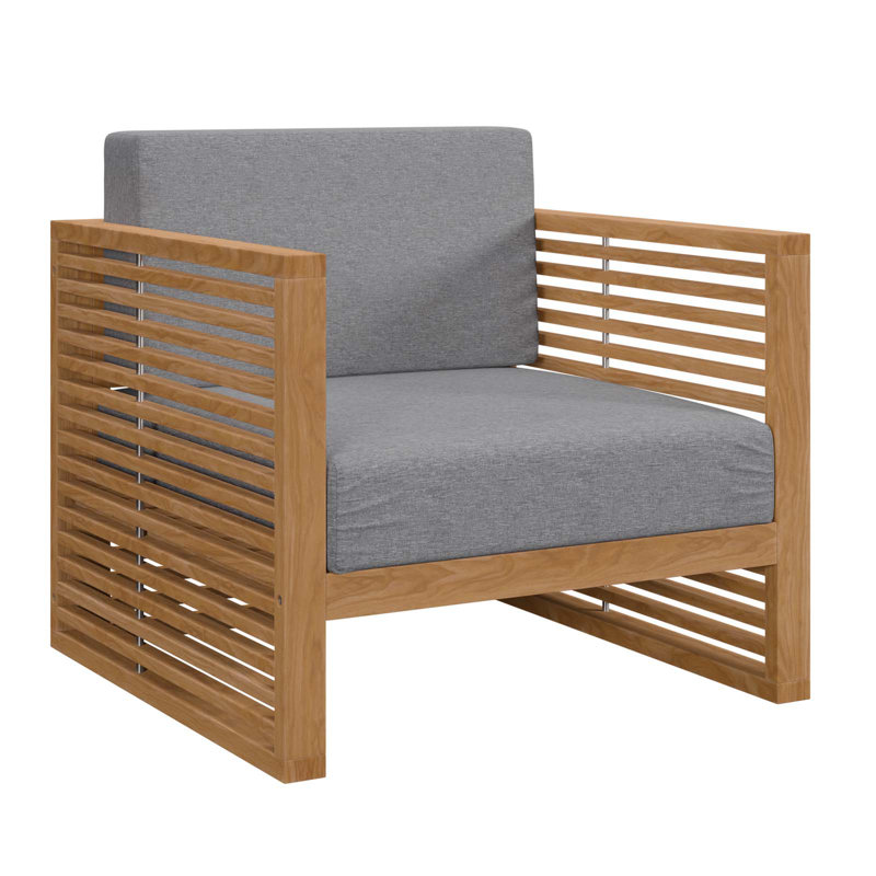 Teak Wood Outdoor Patio Armchair, Gray