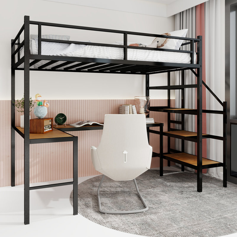 Lit mezzanine avec bureau en L, Black