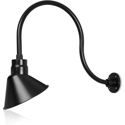 10 po Enseigne lumineuse à col de cygne et abat-jour à angle noir satiné de 24 po Long bras d'extension - Applique murale de style campagnard, rétro, style antique - Homologué UL - Ampoule DEL A19 9W 900lm (blanc froid 5000K)