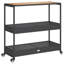 Bar Cart 3-Tier Black Poly Rattan And Solid Wood Acacia