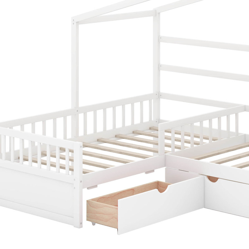 Lit plateforme simple avec tiroirs de rangement, Blanc