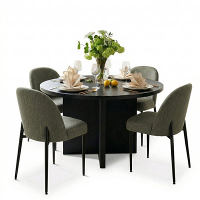 Ensemble de salle à manger noir moderne pour 4 personnes avec chaises rembourrées Modern 5 pièces
