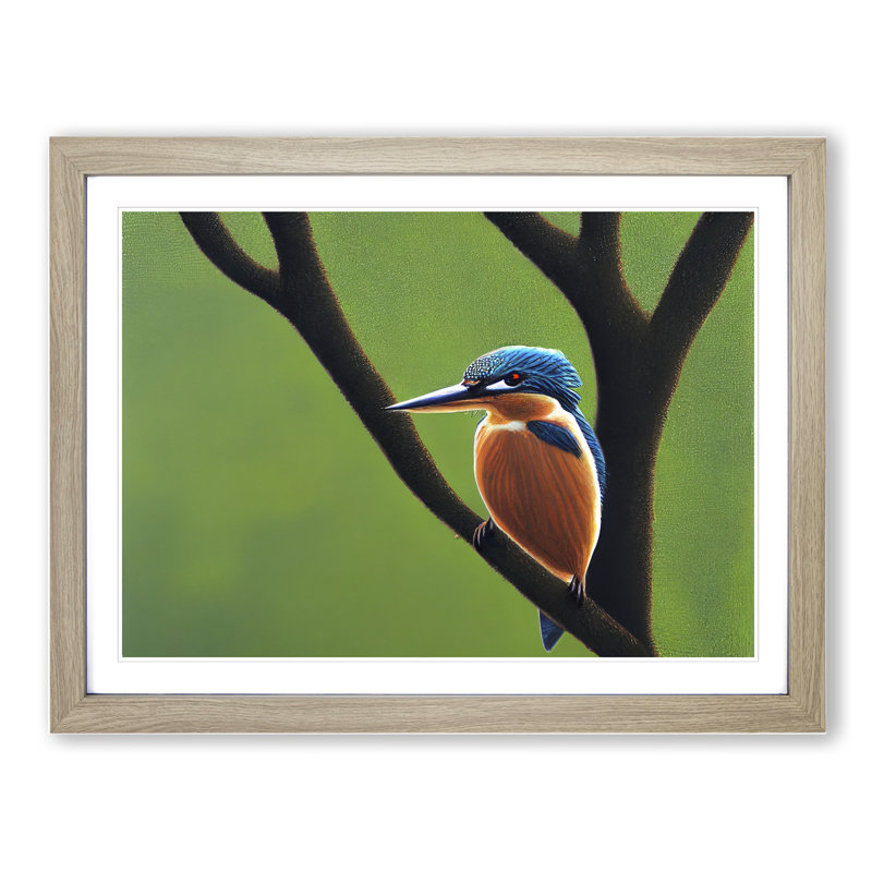Beguiling Kingfisher Bird 1 Piece Single Picture Frame Wall Art, 25cm H x 34cm W x 2cm D, Oak Frame