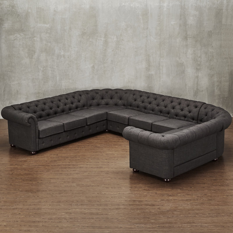 Huskins Upholstered U-Shaped Sectional, Heathered Dark Gray Linen