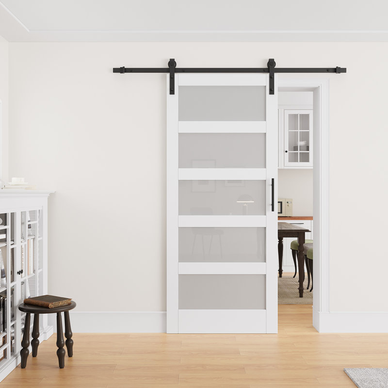 36" × 84" Wood Glass Sliding Barn Door with Finished Surface, Ready to Use All Installation Hardware Kit Included, Can Be Repainted