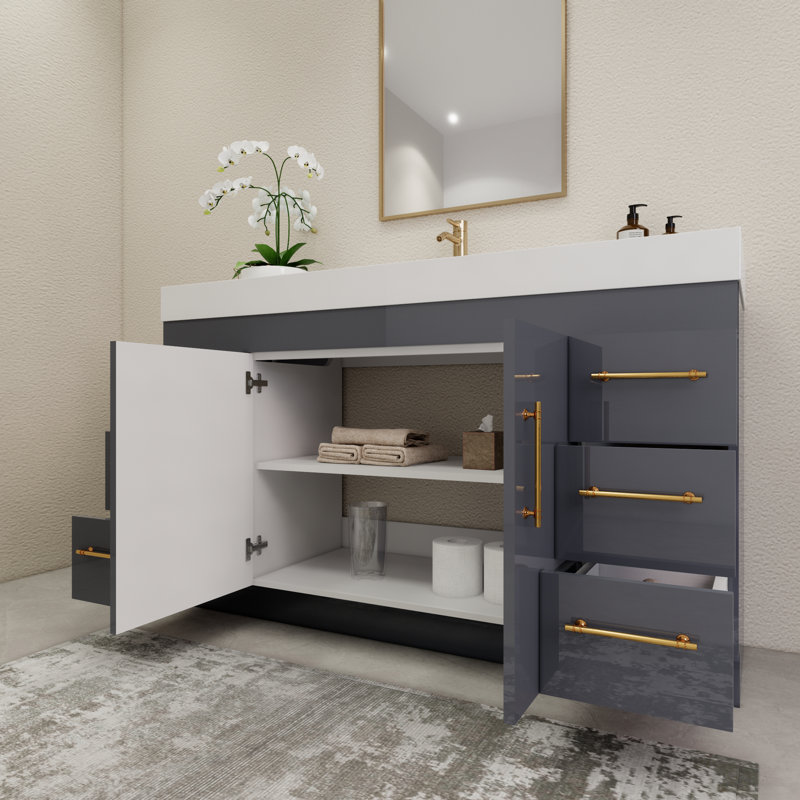 Ensemble de meuble-lavabo simple 59 "avec tiroirs et portes, Gris lustré