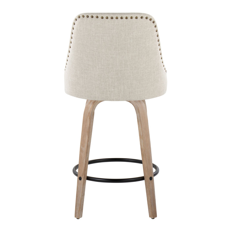 Tabouret de comptoir à hauteur fixe cloutée 27 po avec pieds en bois courbé et repose-pieds rond - ensemble de 2
